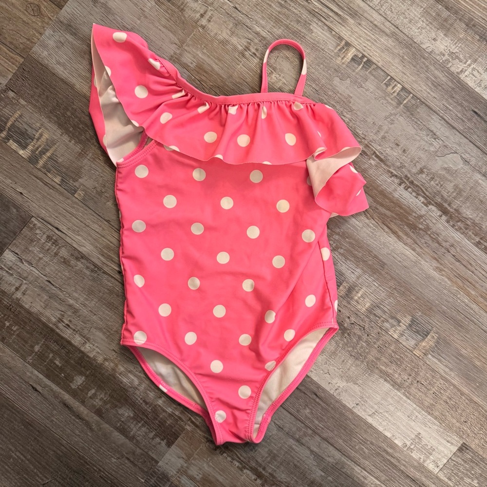 Carter’s Girls Pink Polka Dot One Shoulder Swimsuit Size 5